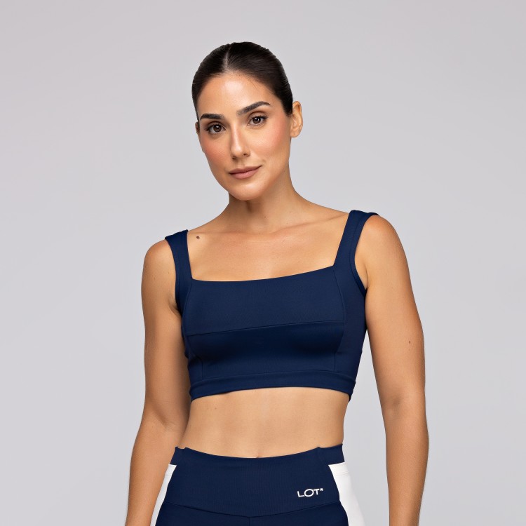 Top Poliamida Feminino Academia Fitness Alta Sustentação Azul