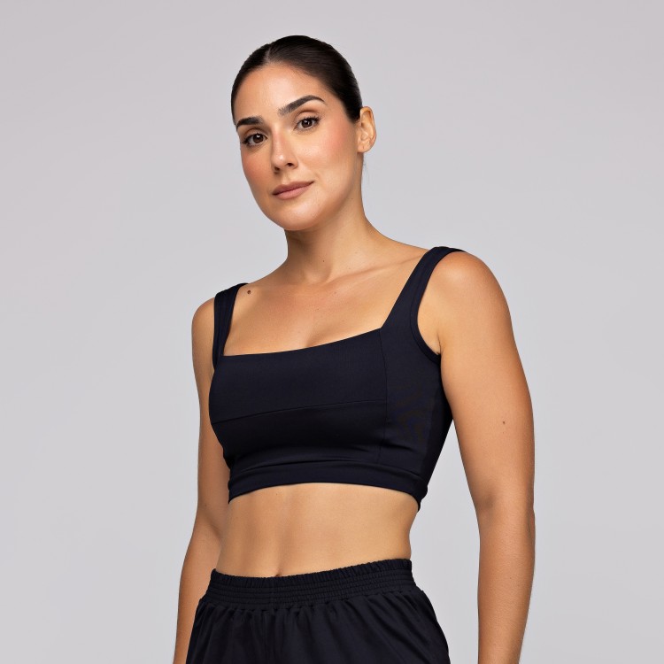 Top Poliamida Feminino Academia Fitness Alta Sustentação Preto