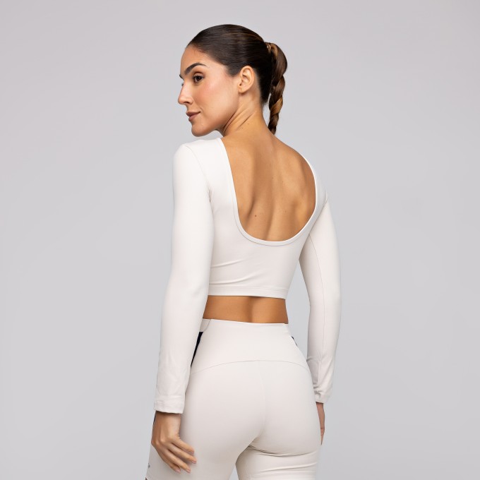 Top Poliamida de Manga Comprida Costas Aberta Gelo Off White Form