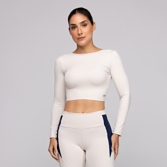 Top Poliamida de Manga Comprida Costas Aberta Gelo Off White Form