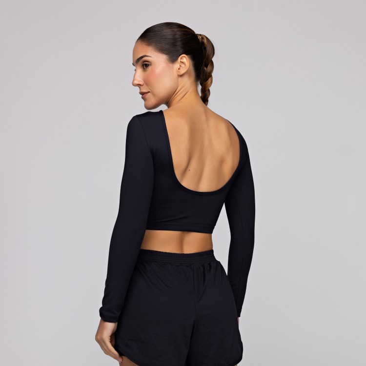 Top Poliamida de Manga Comprida Costas Aberta Preto Form