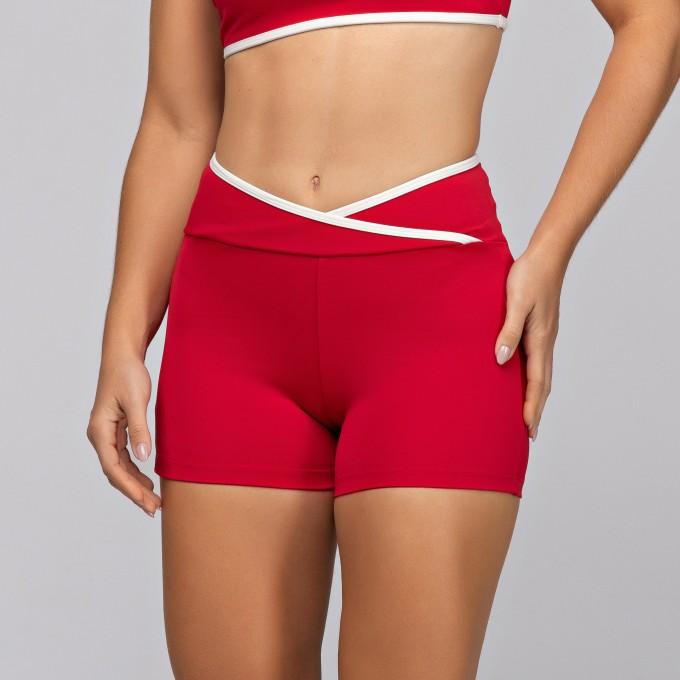 Short Curto Feminino Cós Cruzado Afina Cintura Kate Vermelho