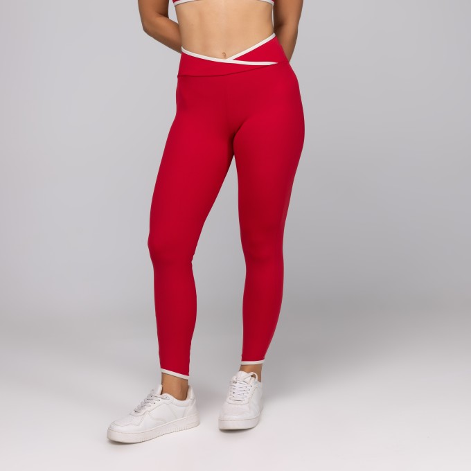 Legging Poliamida Cós Cruzado Afina Cintura Esportiva Kate Vermelho