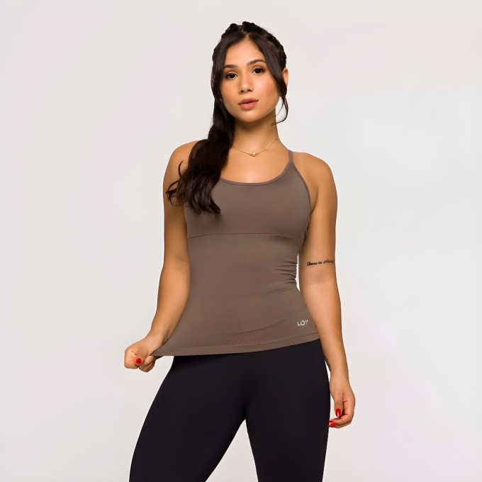 Regata Alcinha Fitness Feminina Microfibra Geladinha Marrom