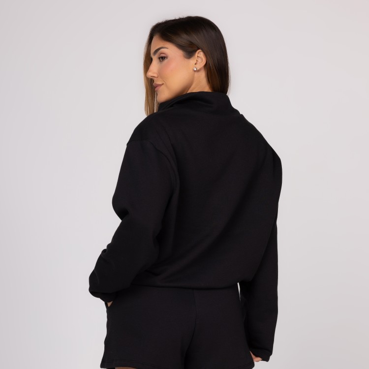 Casaco de Moletom Preto Feminino Fechado Zíper Curto