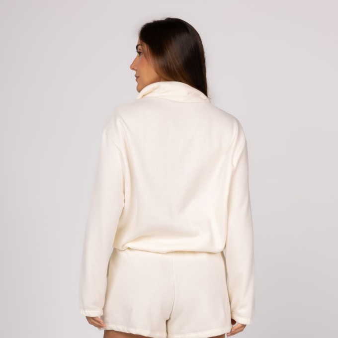 Casaco de Moletom Off White Feminino Fechado Zíper Curto