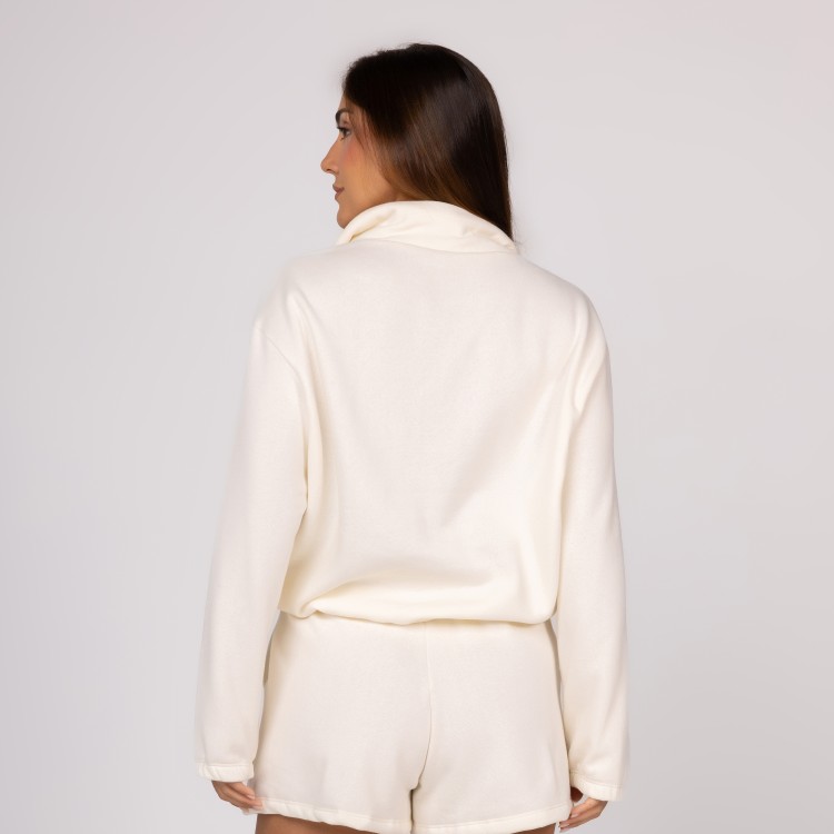 Casaco de Moletom Off White Feminino Fechado Zíper Curto