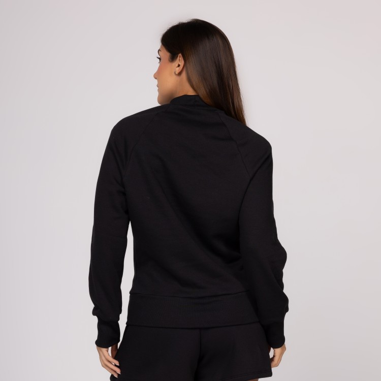 Casaco de Moletom Preto Feminino Gola Canelada