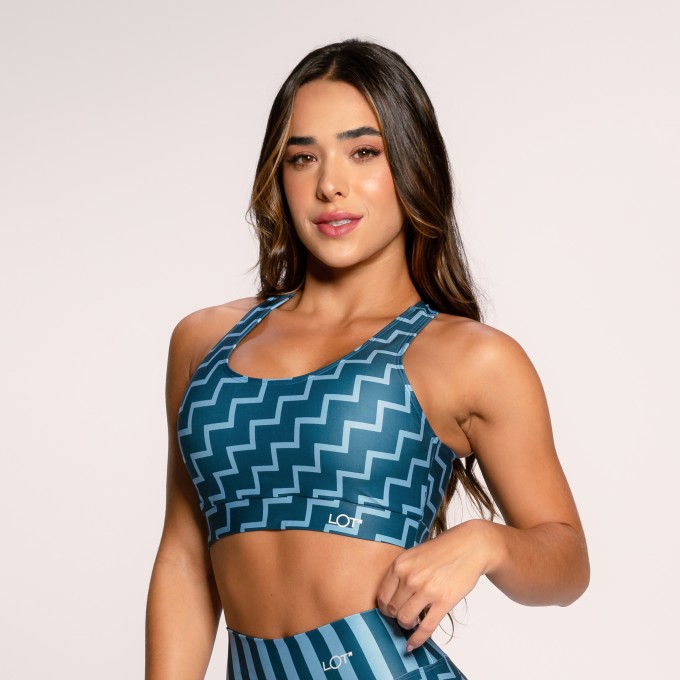 Top Fitness Academia Suplex Estampado Cruzado nas Costas Azul