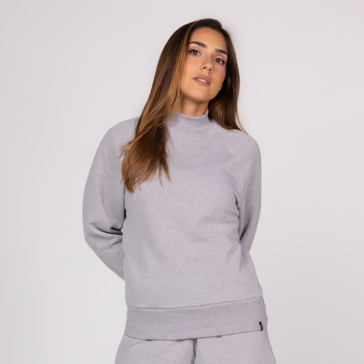 Casaco de Moletom Mescla Feminino Gola Canelada