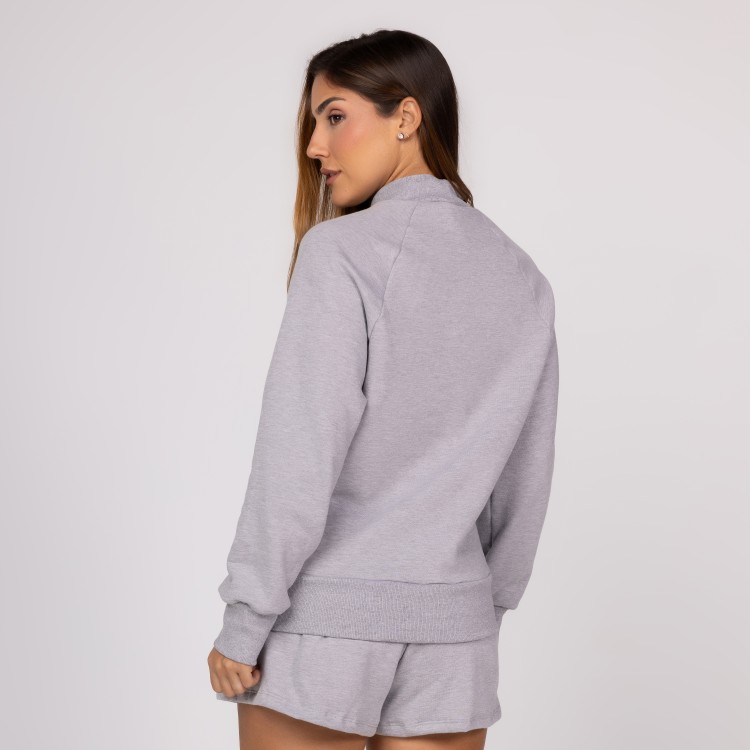 Casaco de Moletom Mescla Feminino Gola Canelada
