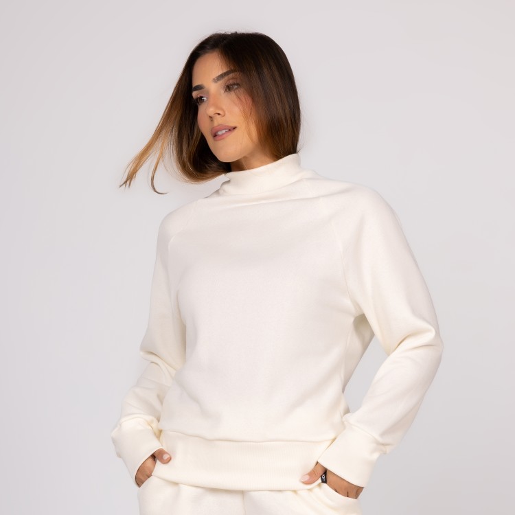 Casaco de Moletom Off White Feminino Gola Canelada
