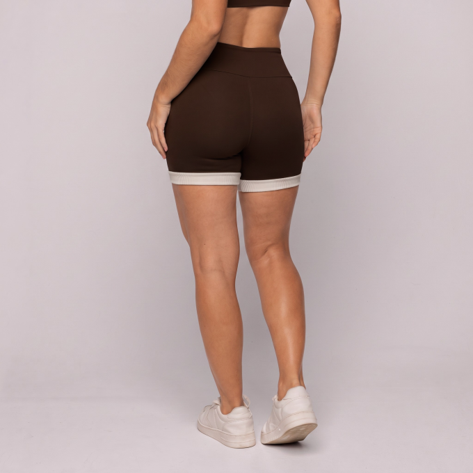 Short Café Torrado com Recorte Off White Fitness Poliamida