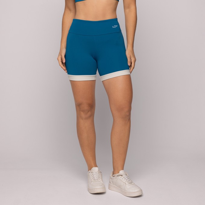 Short Azul Precioso com Recorte Off White Fitness Poliamida