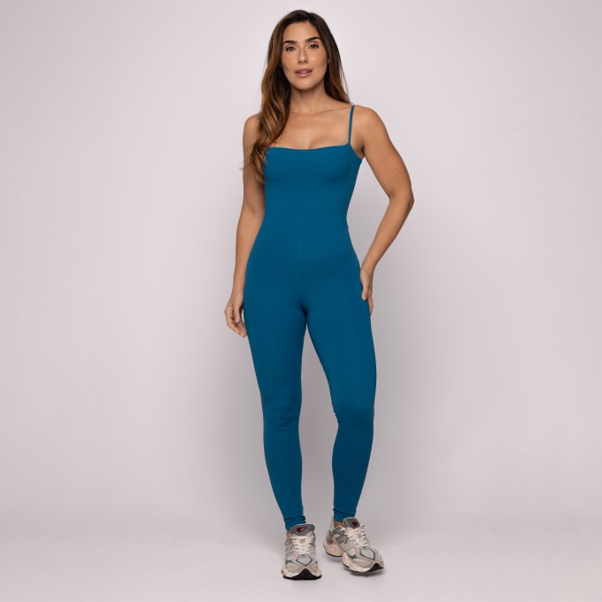 Macacão Azul Precioso Fitness Esportivo Feminino Costas Abertas