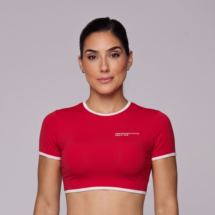 Cropped com Manga Microfibra Barrinha Branca Estampado