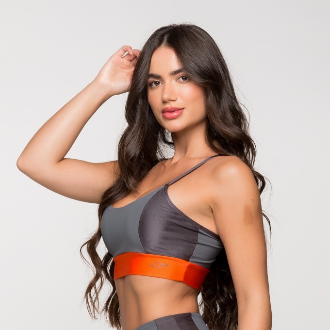 Top Fitness Poliamida com Detalhe Laranja e Chumbo Itália