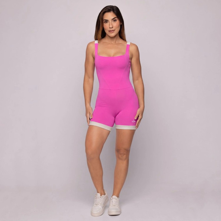 Macaquinho Poliamida Feminino com Detalhes em Off White