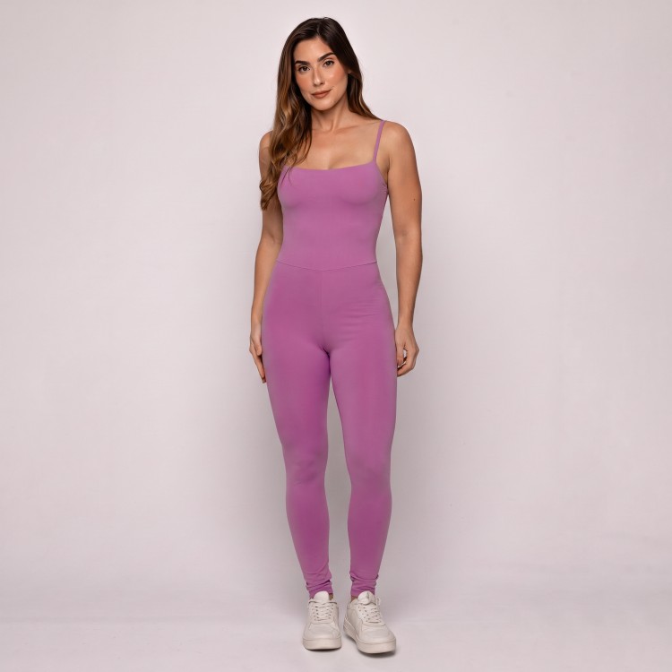Macacão Lilás Fitness Esportivo Feminino Costas Abertas
