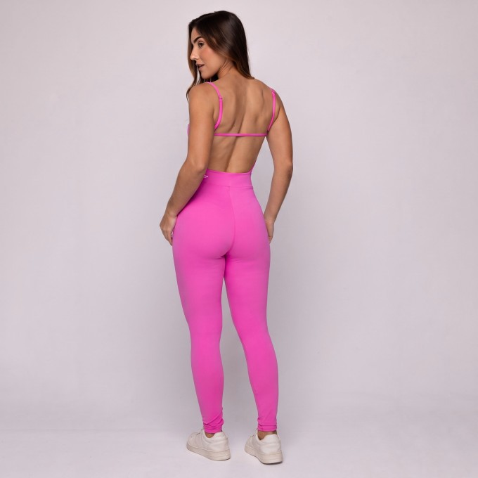 Macacão Rosa Guara Fitness Esportivo Feminino Costas Abertas
