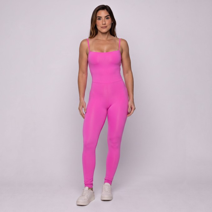 Macacão Rosa Guara Fitness Esportivo Feminino Costas Abertas