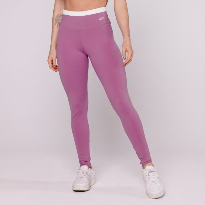 Calça Legging Lilás com Cós Off White Fitness Poliamida
