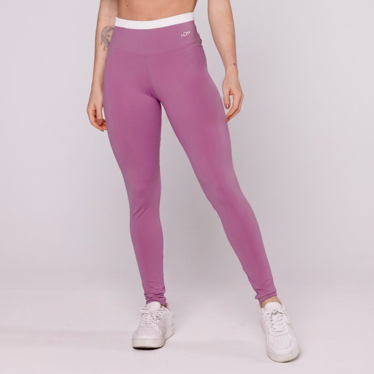 Calça Legging Lilás com Cós Off White Fitness Poliamida
