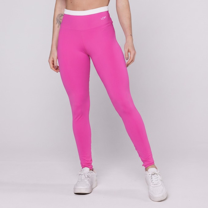 Calça Legging Rosa Guara com Cós Off White Fitness Poliamida