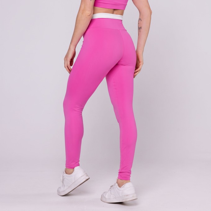 Calça Legging Rosa Guara com Cós Off White Fitness Poliamida