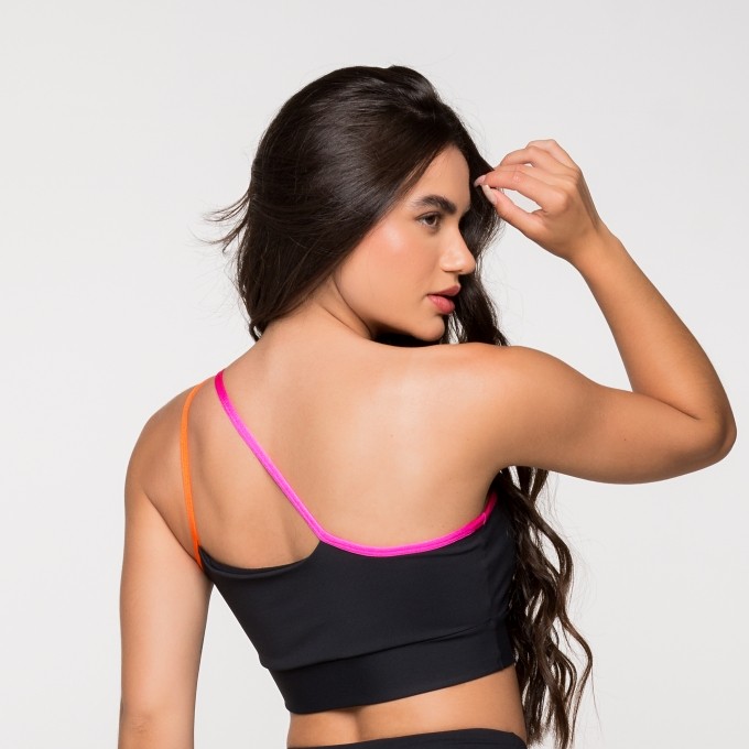 Top Fitness Poliamida Ombro Só Laranja e Rosa Nova York