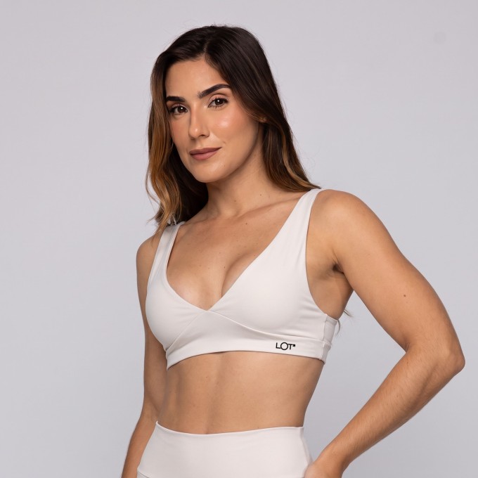 Top Poliamida Fitness Decote V Costas Aberta Areia