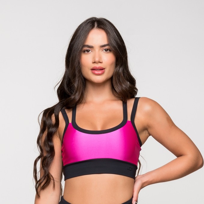 Top Fitness Poliamida com Detalhe nas Costas Cruzada Rosa Pink