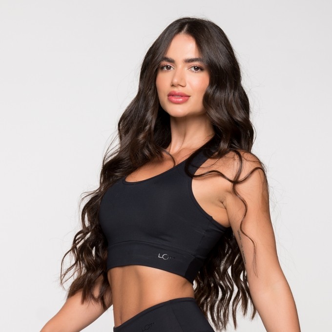 Top Básico Fitness Academia Poliamida Preto