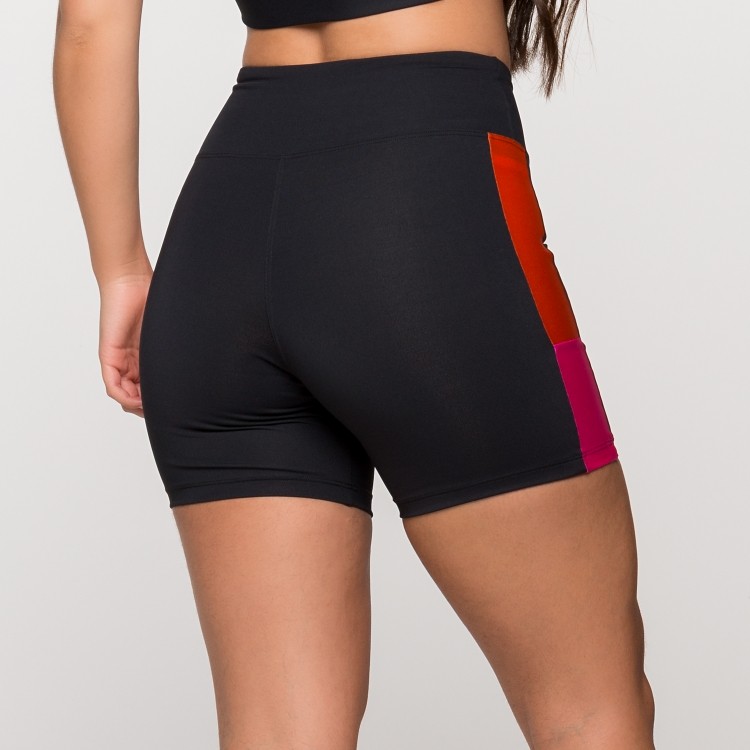 Short Fitness Poliamida com Faixa Rosa e Laranja Nova York