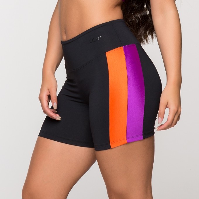 Short Fitness Poliamida com Faixa Roxa e Laranja Paris