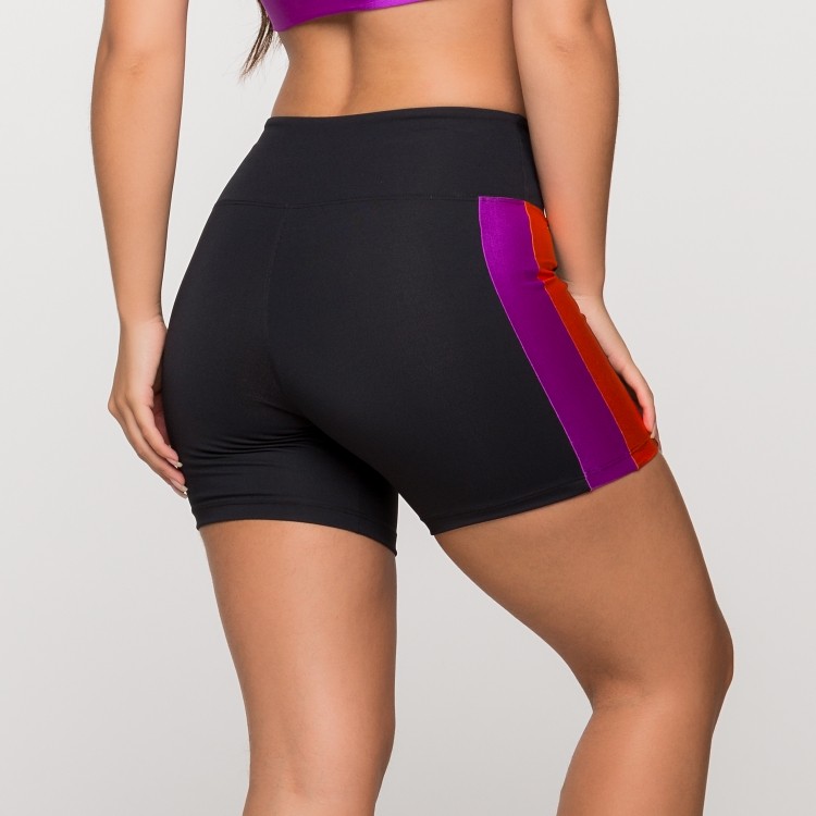 Short Fitness Poliamida com Faixa Roxa e Laranja Paris