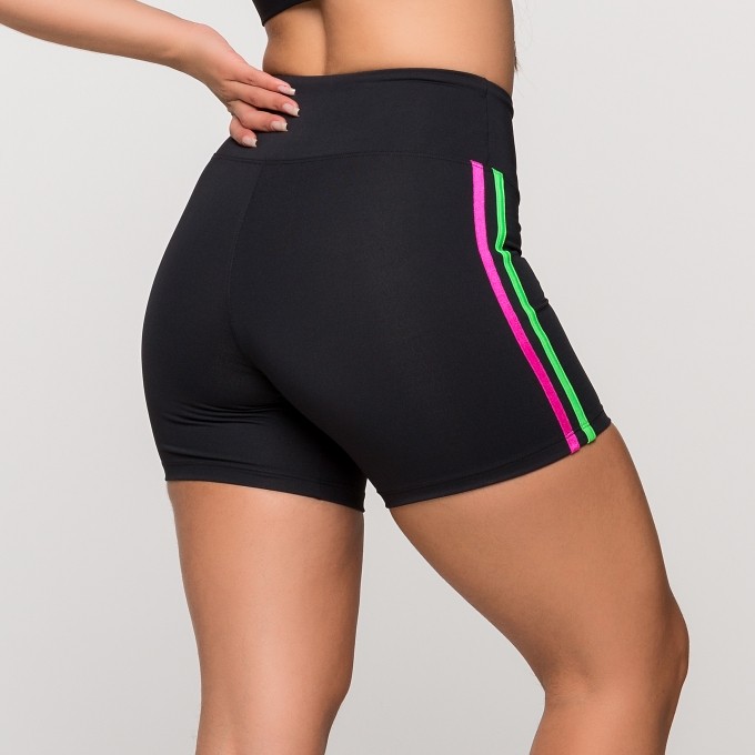 Short Fitness Poliamida com Listra Rosa e Verde Berlim