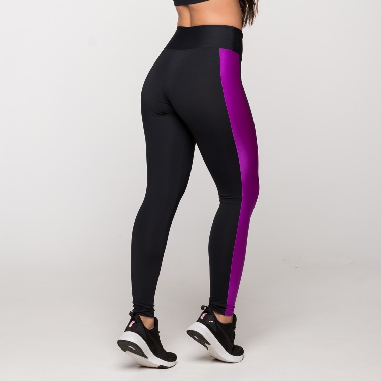 Calça Legging Poliamida com Faixa Lateral Roxa Havaí