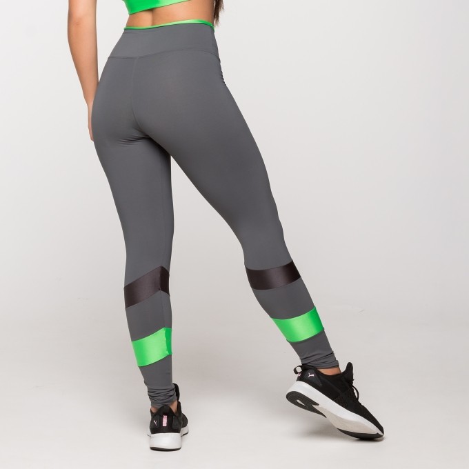 Calça Legging Poliamida com Detalhes Verde e Chumbo Los Angeles