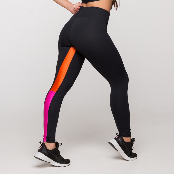 Calça Legging Poliamida Faixa Interna Rosa e Laranja Nova York