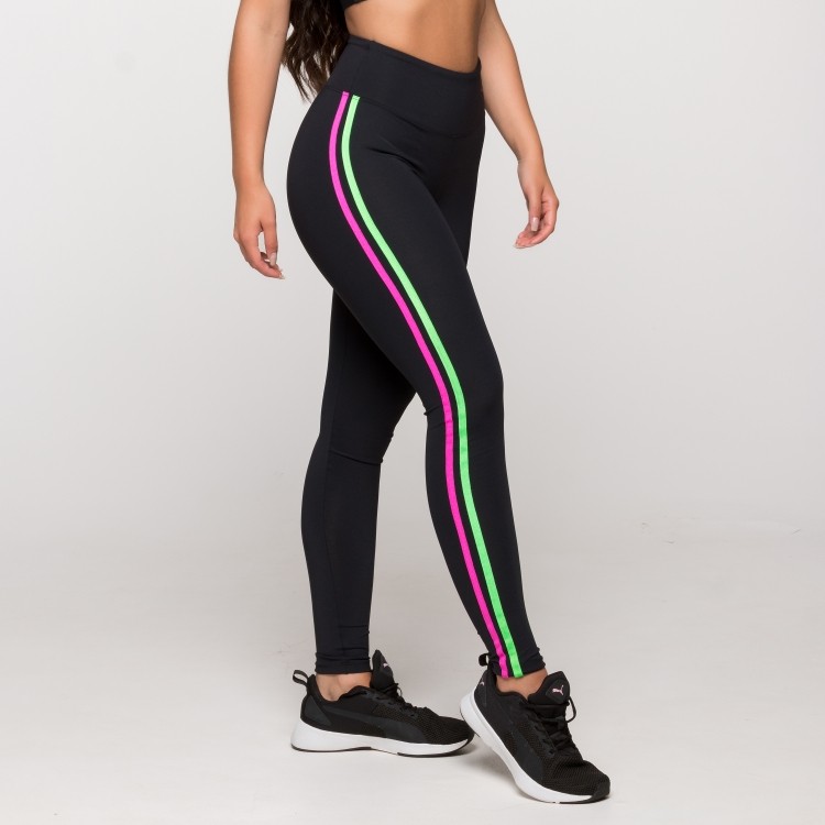 Calça Legging Poliamida com Listras Rosa e Verde Berlim