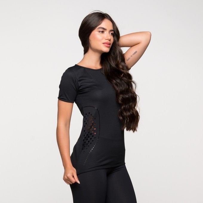 Blusa Fitness Academia Estampa Básica Corte a Laser na Lateral