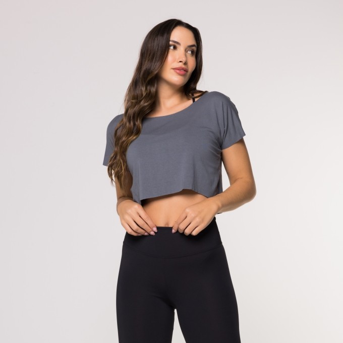 Cropped Academia Fitness Viscolycra Cinza Liso