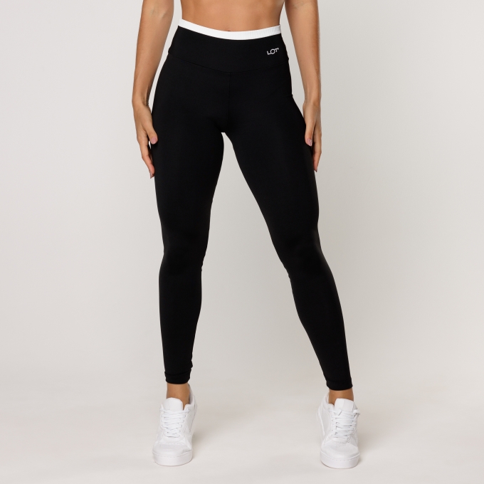 Calça Legging Preta com cós Off White Fitness Poliamida