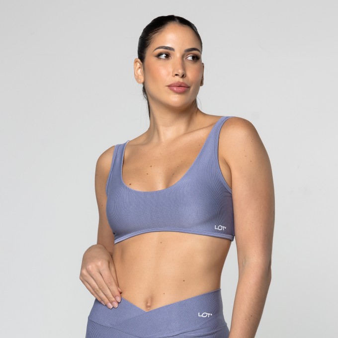 Top Fitness Feminino Academia Poliamida Arco Costas Aberta Azul