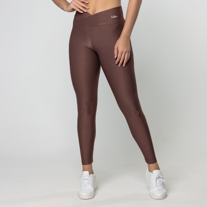 Legging Fitness Feminina Academia Poliamida Cós Cruzado Marrom