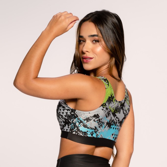 Top Fitness Suplex Estampado Cinza Básico Modernize