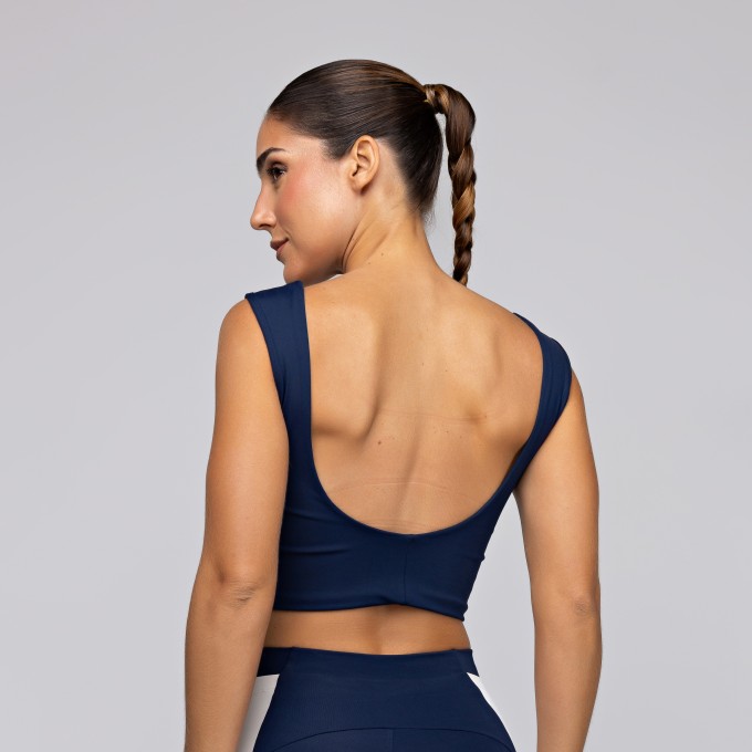 Top Academia Azul Marinho Com Decote Quadrado Alça Larga Poliamida