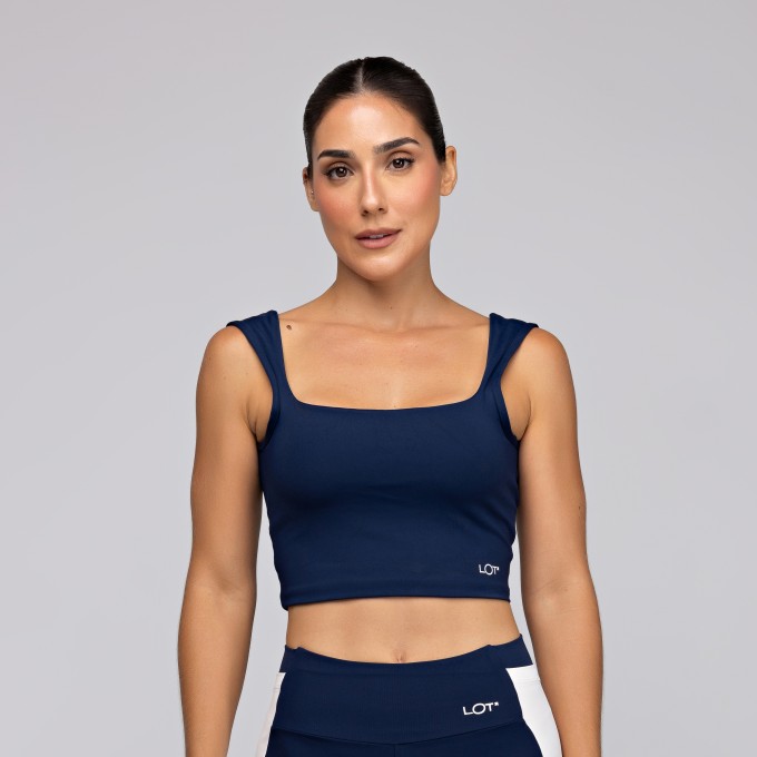 Top Academia Azul Marinho Com Decote Quadrado Alça Larga Poliamida