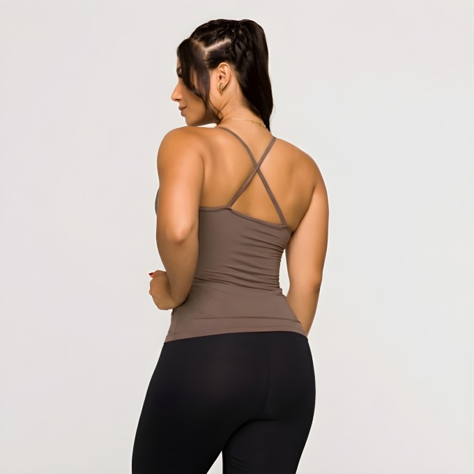 Regata Alcinha Fitness Feminina Microfibra Geladinha Marrom